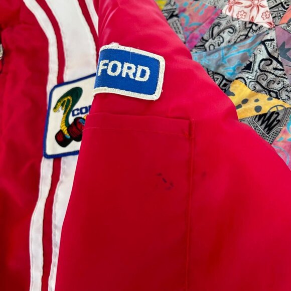 Vintage Ford Mustang Cobra Fleece Lined Striped Racing Jacket Size XL RED - Picture 5 of 8